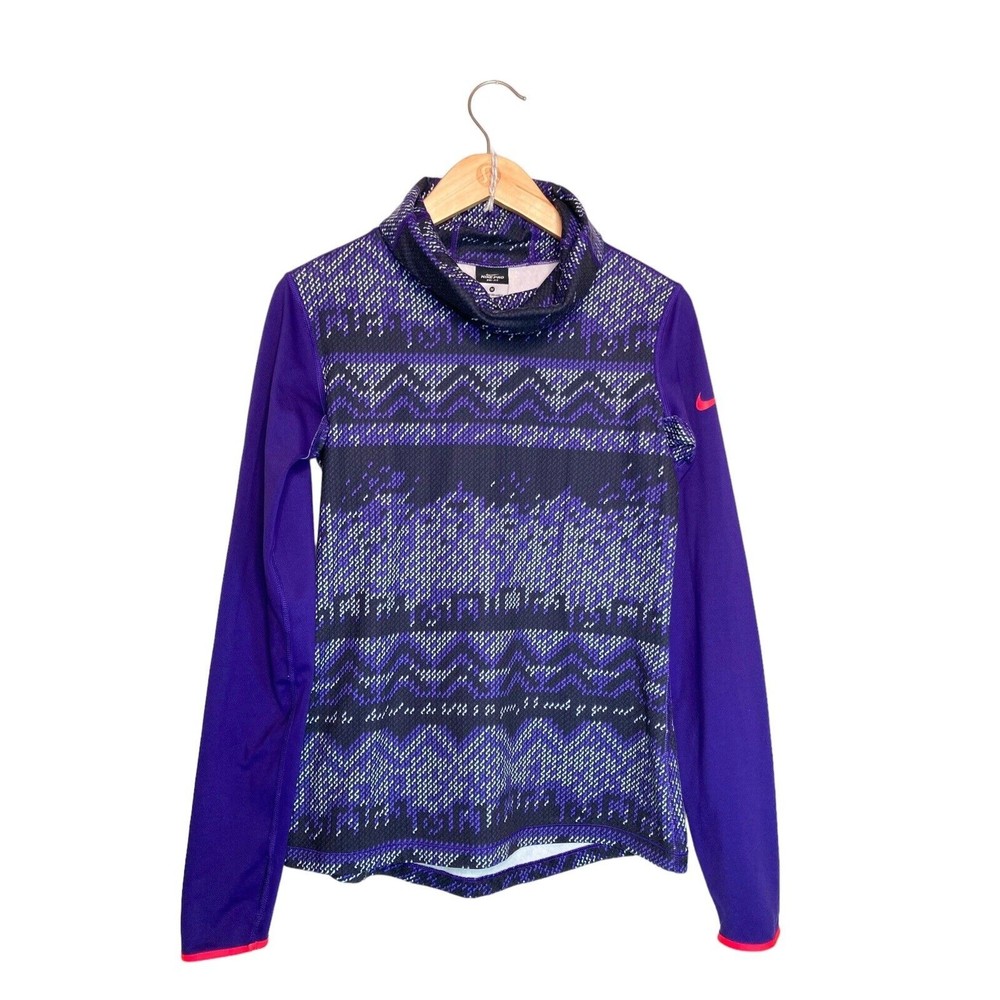 Nike Pro Purple Print Cozy Dri-Fit Long Sleeve Top Size Medium